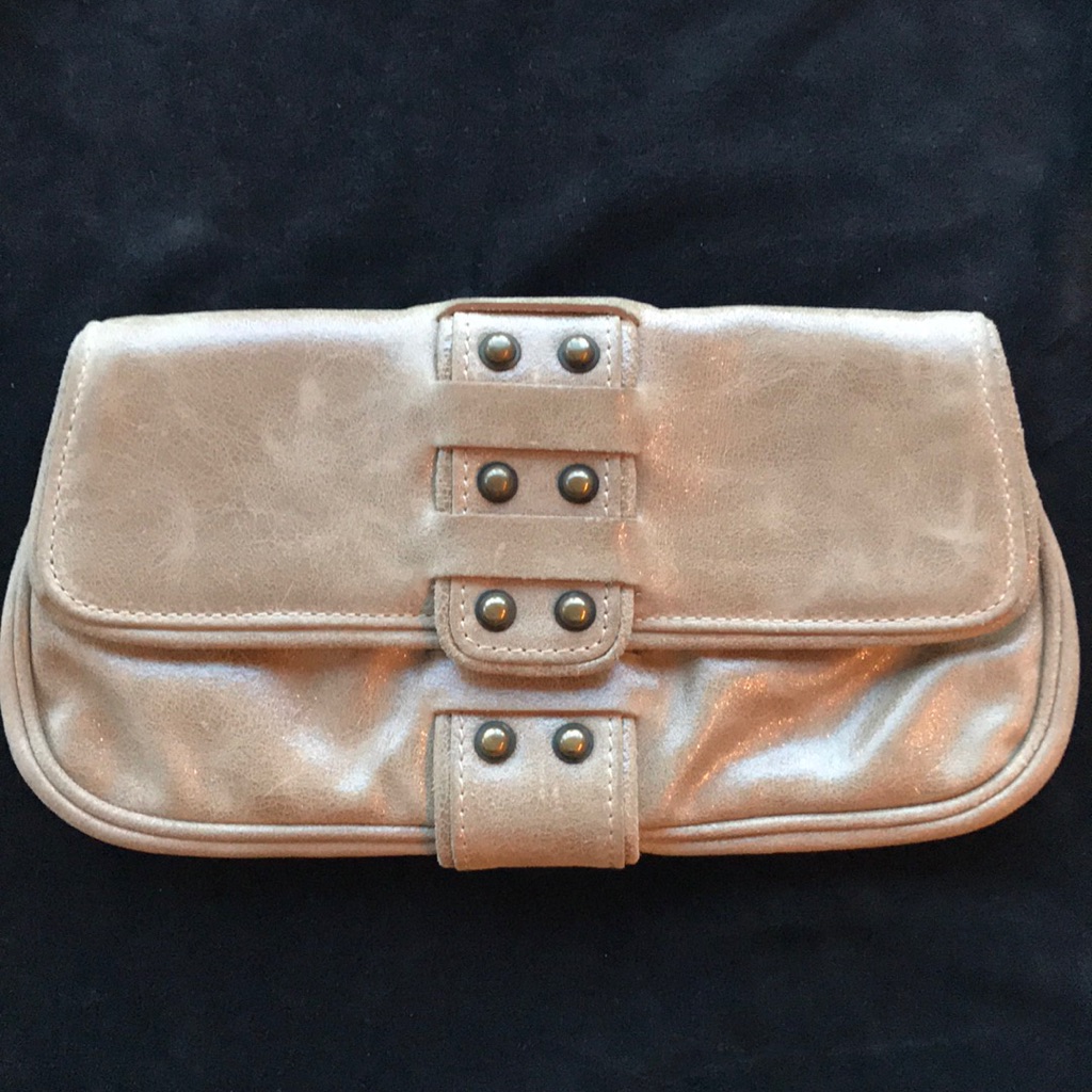 Kale Designer Brand Shimmery Golden Beige Suede Clutch